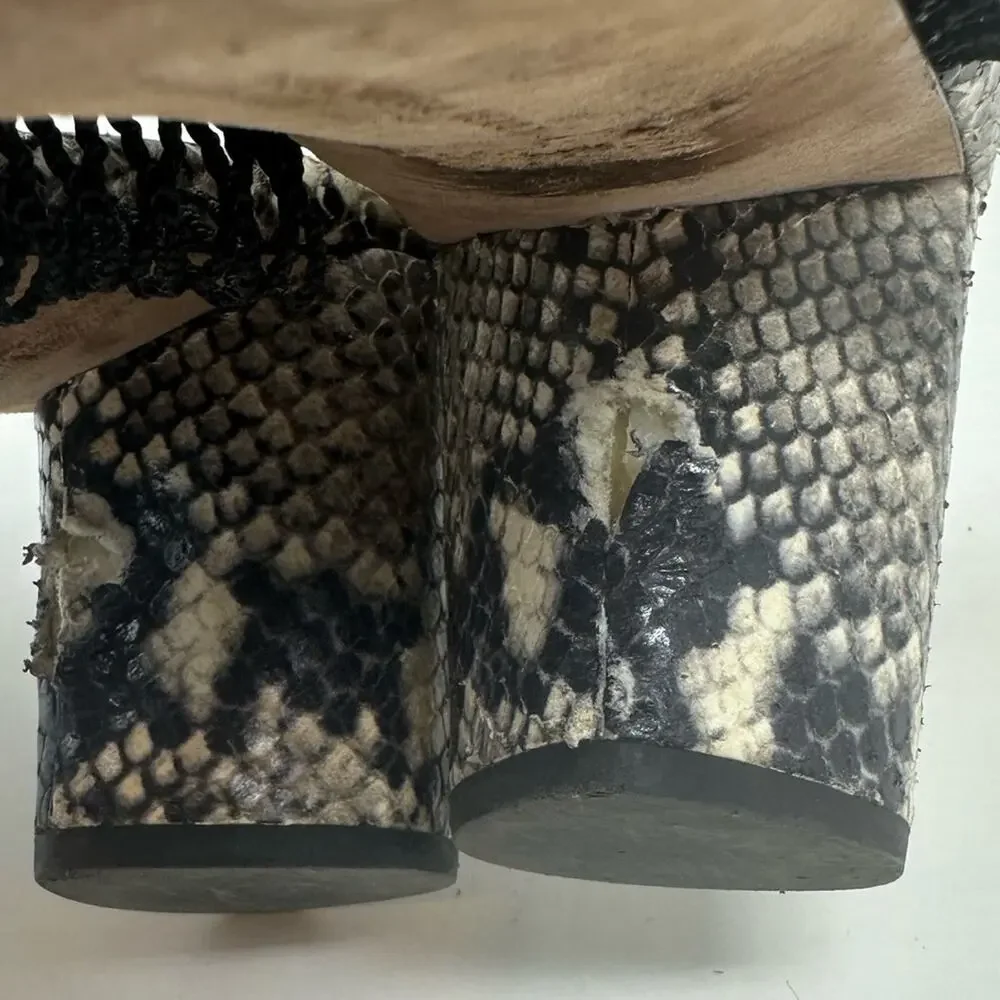 Veronica Beard Kasi Snakeskin Print Block Heel Mesh Slide Sandal In Black 8.5